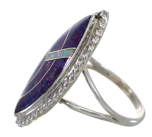 Southwest Magenta Turquoise And Opal Silver Ring Size 6 AX87827